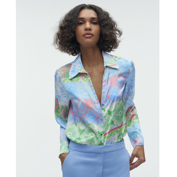 Zara Tops - Zara Patchwork Satin Shirt Blouse